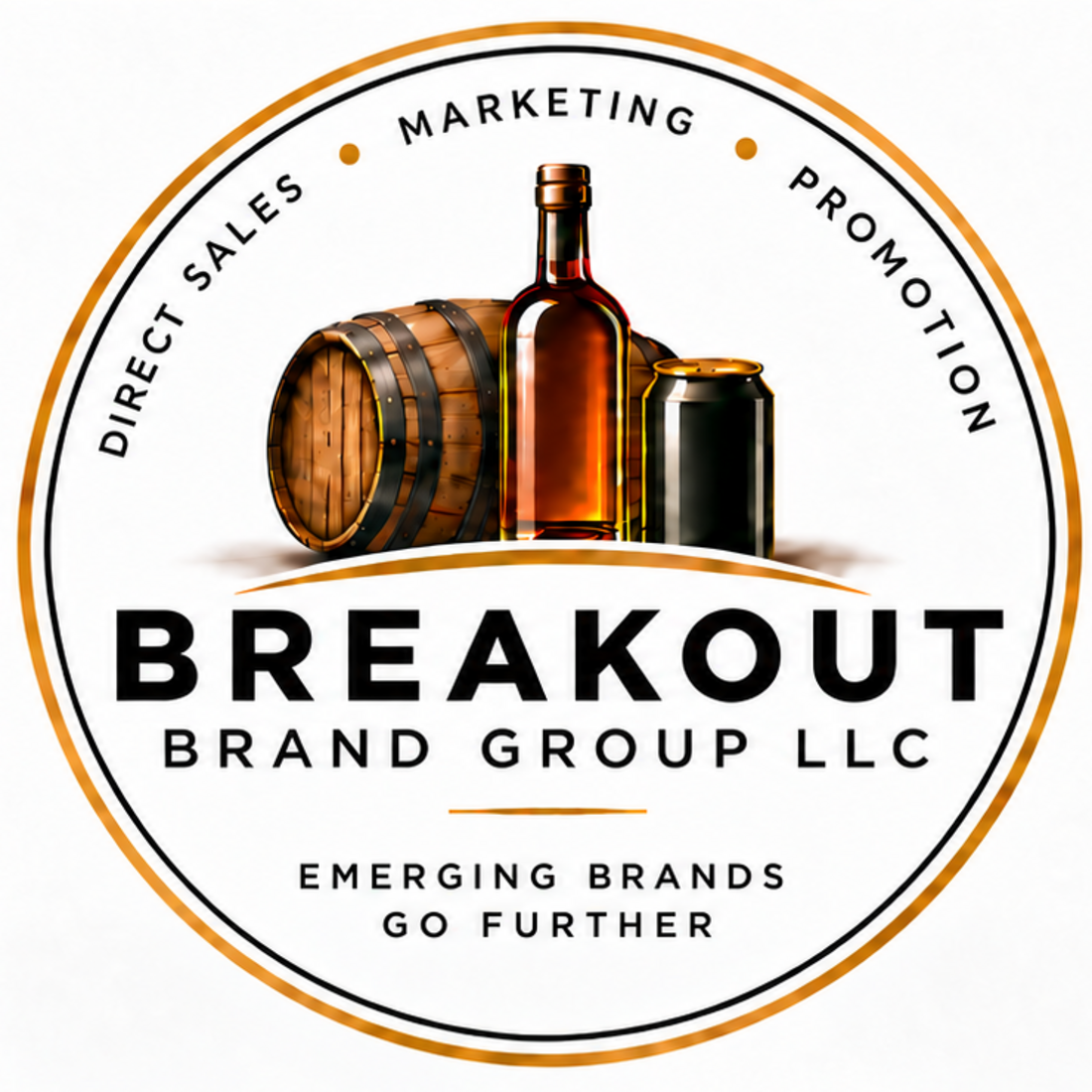Breakout Brand Group logo with barrel, bottle and can